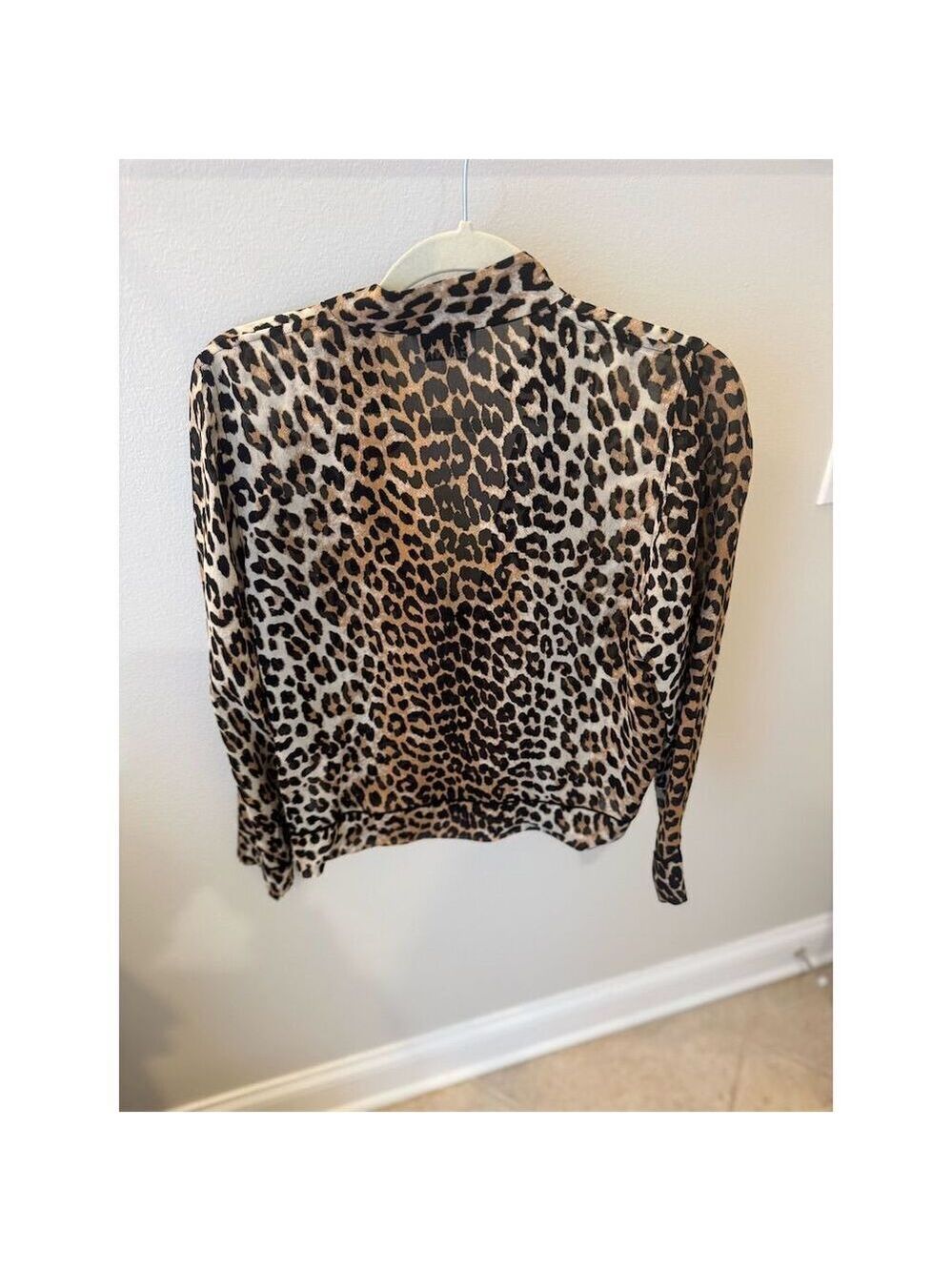 GANNI Women's Brown Leopard Print Georgette Blouse Size L Long Sleeve - Picture 3 of 4